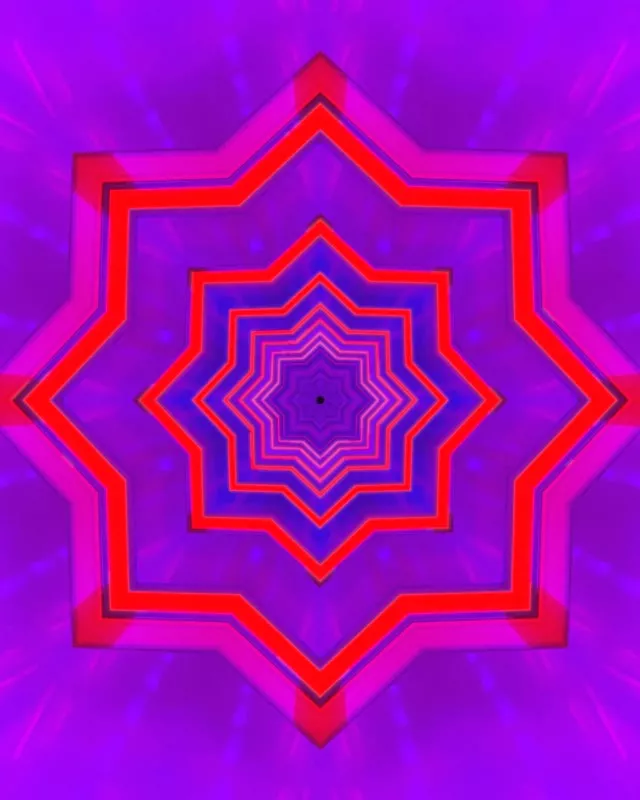 Neon Tunnel 8-Takket Stjerne Hvirvel Lilla Rød VJ Loop 60fps 4:5 Instagram Pauseskærm
