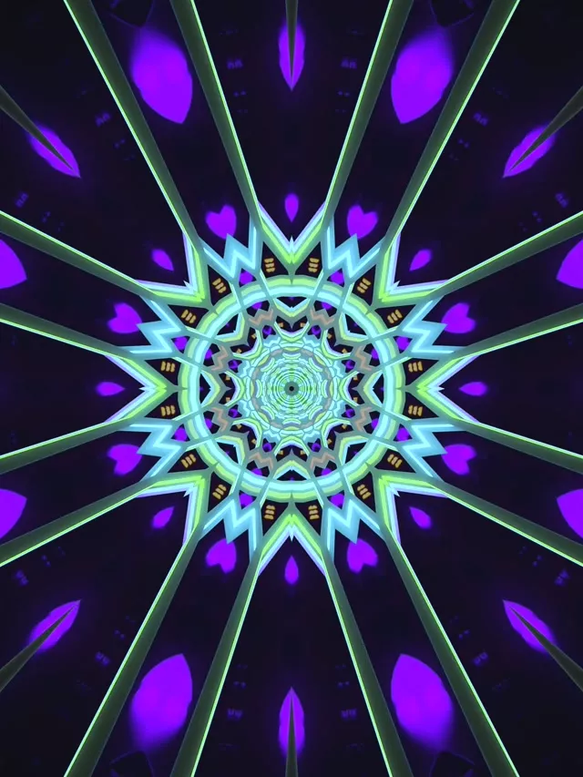 อุโมงค์นีออนม่วงดาว Mandala Screensaver 3:4 iPad Portrait 60fps Vj Loop