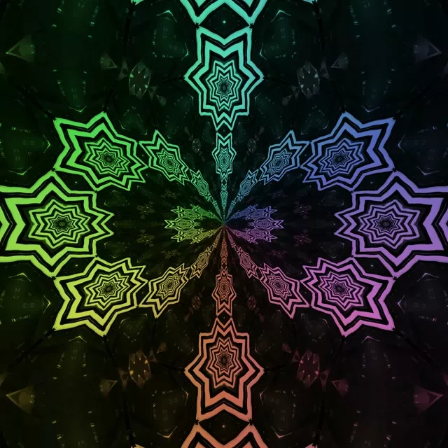Neontunnel Szivárványos Csillag Mandala Vj Loop 1:1 Négyzet 60fps Képernyővédő