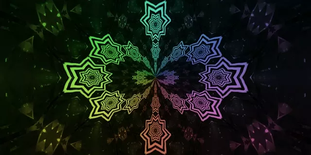 Neon-tunneli Sateenkaari Tähti Mandala VJ Loop 2:1 Univisium 60fps Näytönsäästäjä