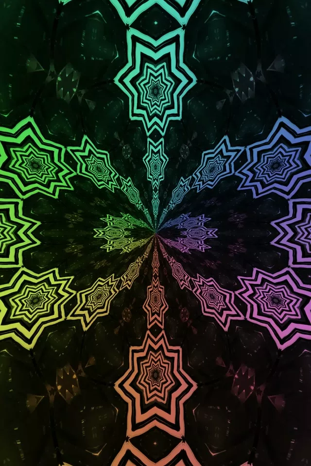 Neon Tunnel Rainbow Star Mandala Vj Loop 2:3 Photo Portrait 60fps Screensaver