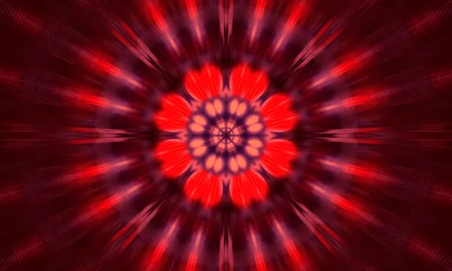 Neon Tüneli Kırmızı Kaleidoskop Çiçek Patlama VJ Loop 5:3 Geniş 60fps Ekran Koruyucu