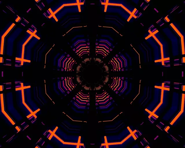 नीयॉन टनल ऑक्टागन ग्रिड VJ Loop 5:4 इंडस्ट्रियल 60fps स्क्रीनसेवर