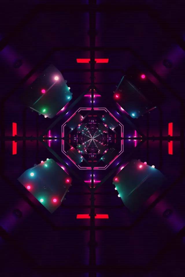 Đường hầm Neon Screensaver 2:3 Portrait 60fps VJ Loop Pink Lights Octagon