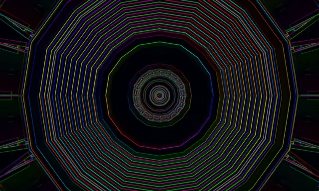Tuneli ya Neon Inayozunguka Vortex 5:3 Wide 60fps VJLoops Screensaver