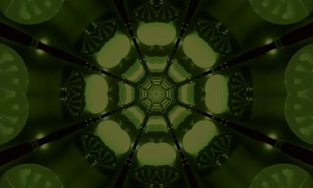 Green geometric neon tunnel 5:3 wide 60fps VJ loop screensaver