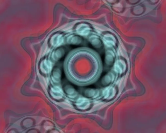 Pulsirajoči cijan i crveni heksagonalni neon tunel sa sjajućim centrom, industrijska VJ petlja sa koncentričnim geometrijskim uzorcima i zracećim svetlosnim efektima