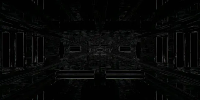 Dark neon tunnel with cyan grid lines spiraling into infinite vortex, symmetrical geometric perspective, 4K VJ loop motion background