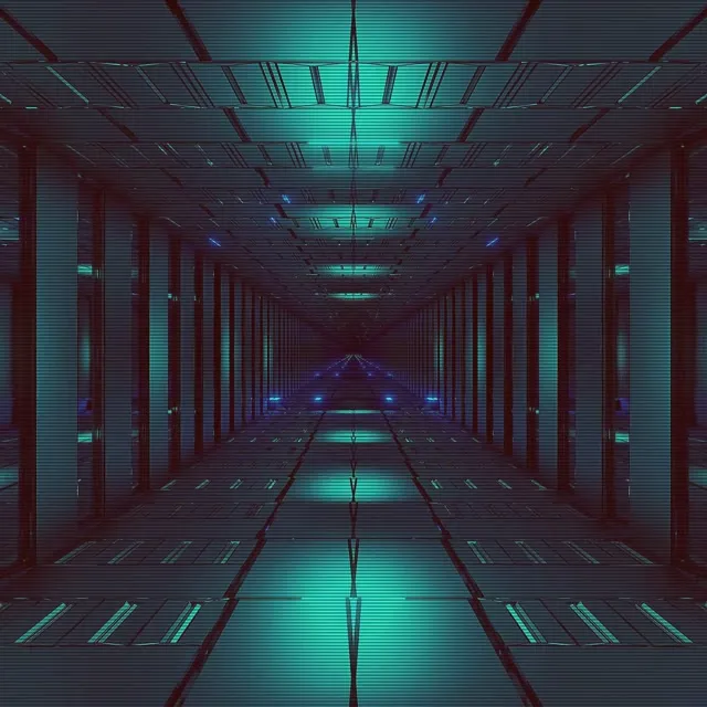 VJ Loop neónový tunel modrozelená mriežka 1:1 štvorcový 60fps šetrič obrazovky