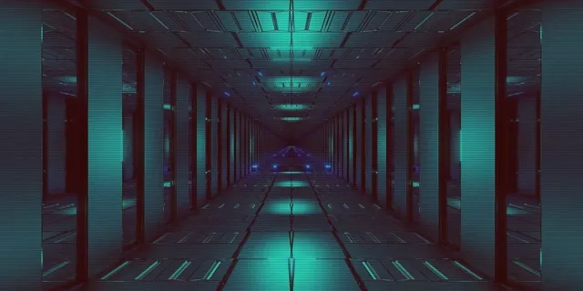 Tunel Neon Cyan Albastru Grilă VJLoops 2:1 Univisium 60fps Screensaver