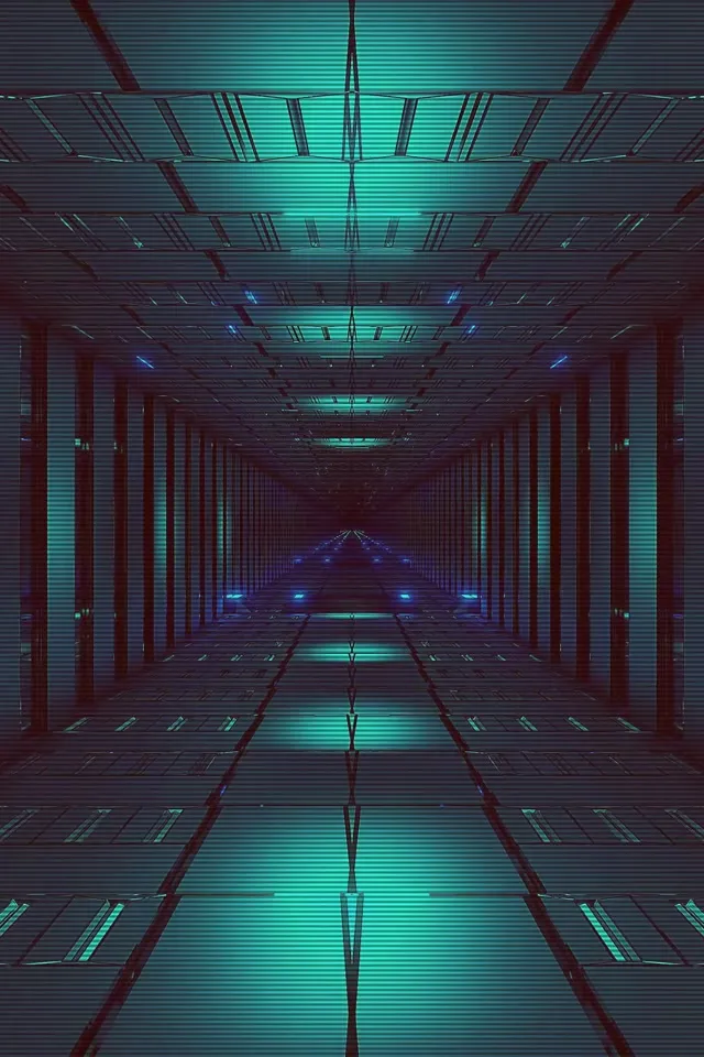 Neon Tunel VJ Loop 60fps Cyan Plava Mreža Hodnik Čuvar Ekrana 2:3 Photo Portrait