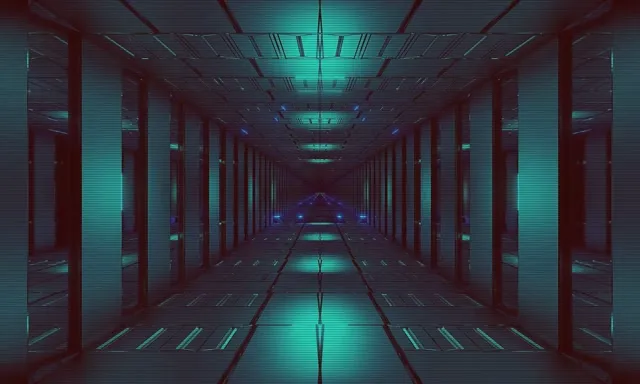 VJ Loop Neon Tüneli Mavi Yeşil Izgara 5:3 Geniş 60fps Ekran Koruyucu