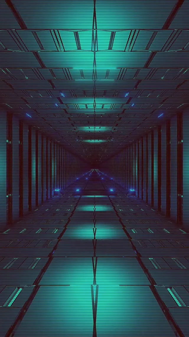 Neontunnel Cyan Rutnät VJLoops 9:16 Reels 60fps Skärmsläckare