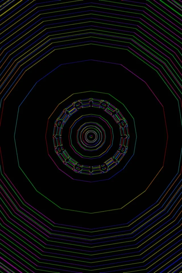 Neon Tunnel Dužični Dekagon Spirala VJ Loop 2:3 Photo Portrait 60fps Screensaver