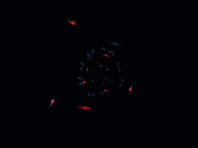 Αφηρημένη σήραγγα νέον με κόκκινα και μπλε γεωμετρικά σχέδια που σπειροειδώς κινούνται στο μαύρο χώρο, βρόχος VJ 60fps