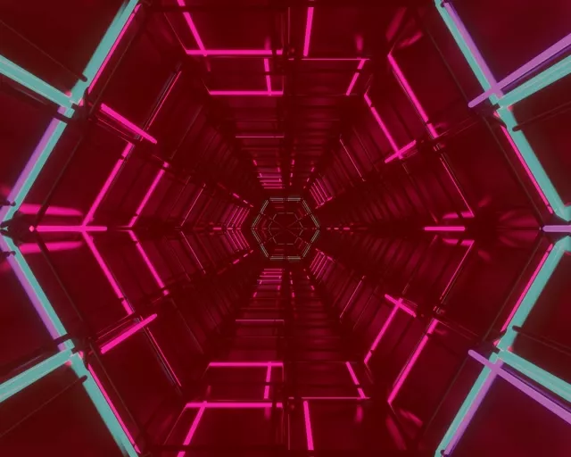 Neoon Tunnel Kuusnurk Võrgustik 5:4 Tööstuslik 60fps Ekraanisäästja VJLoops