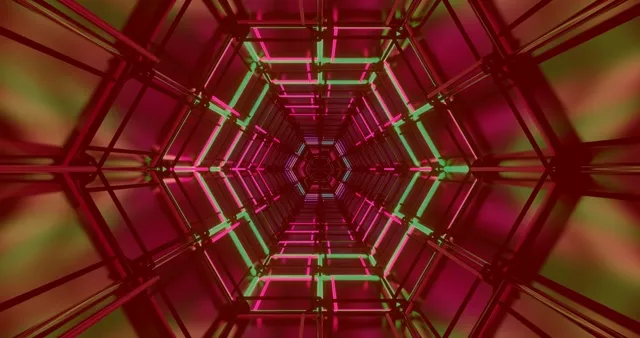 Neon Tunnel Screensaver 4K UHD 60fps Pink Berdeng Hexagon VJ Loop