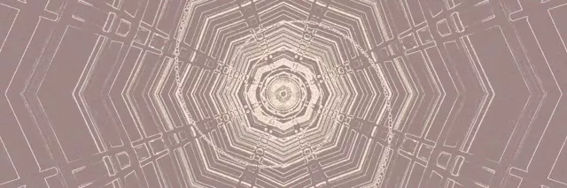 समकेंद्रित अष्ट-कोणीय नीऑन सुरंग अंदर की ओर सर्पिल, बैंगनी-क्रीम ज्यामितीय भंवर, 60fps अमूर्त VJ लूप