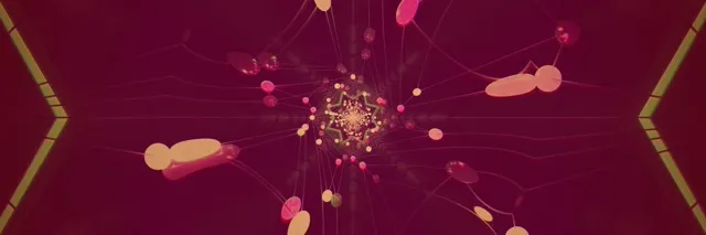 Túnel kaleidos kop sao neon hồng tím và vàng có hạt ánh sáng tỏa sáng trong vòng lặp VJ 4K 60fps