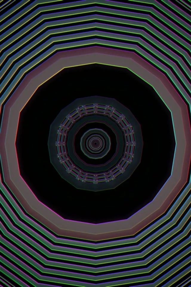 Neon tunnel spiraling octagon vortex 2:3 portrait 60fps screensaver VJ loop