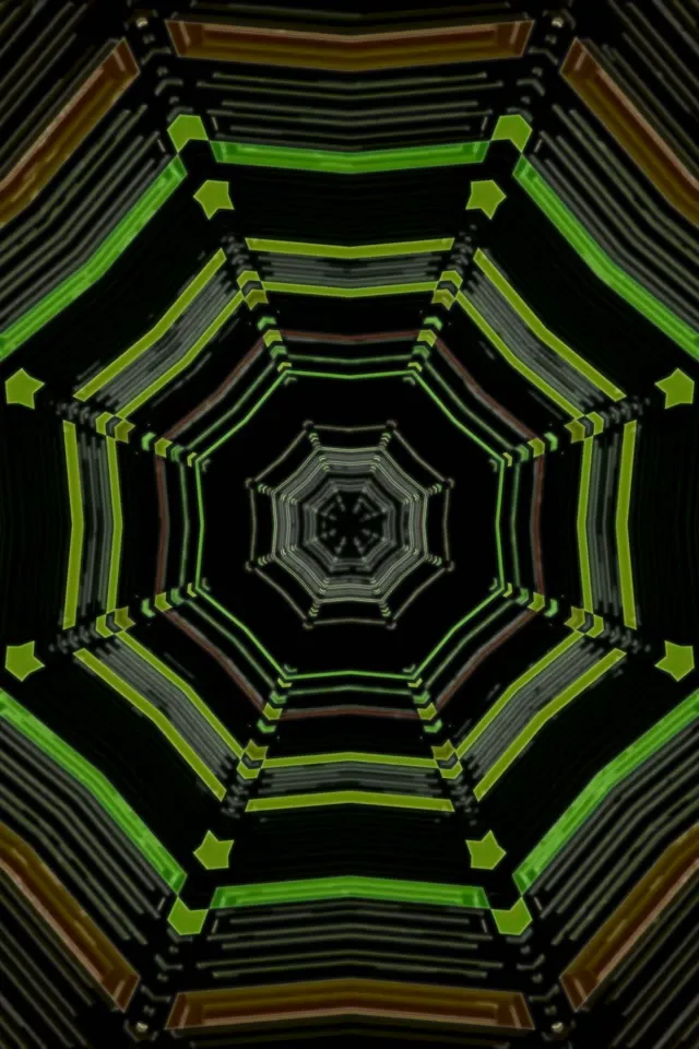 VJ Loop Screensaver Tunnel Neon 9:16 Reels 60fps Vortice Esagono Verde Nero