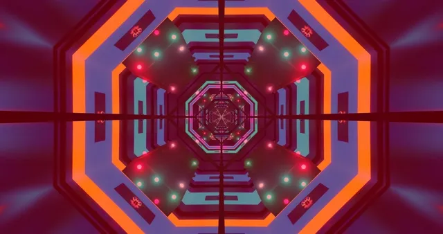 Neon Tunnel Screensaver 4K UHD 60fps Vj Loop Octagon Purple Orange