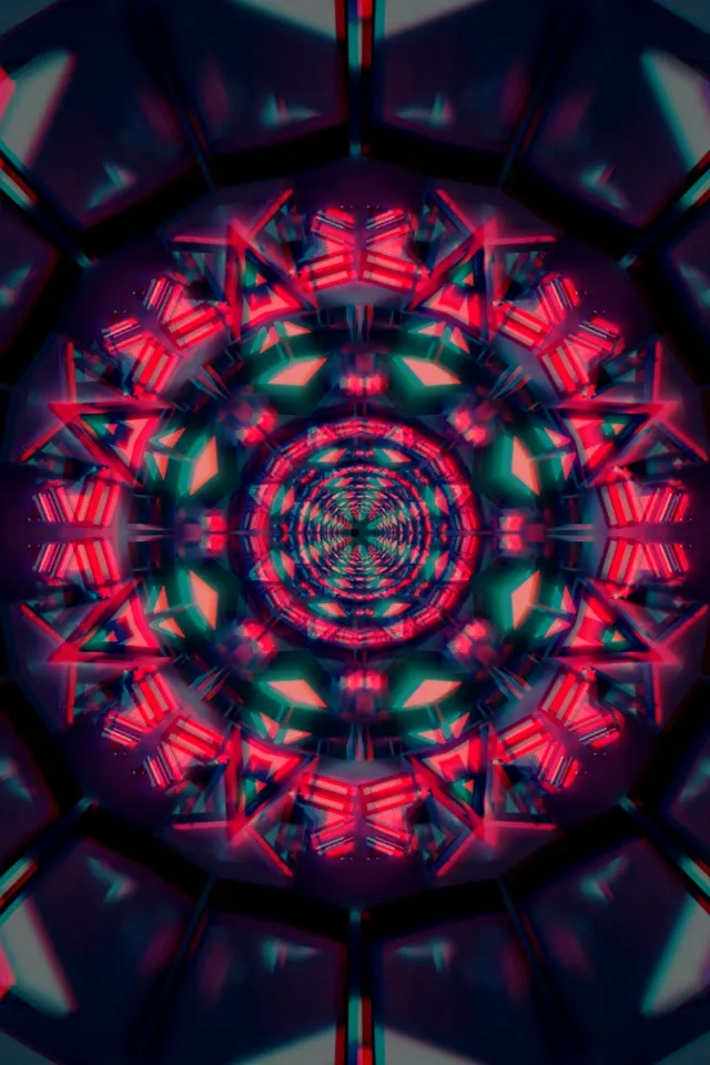 Neoon Tunnel Kaleidoskoop VJ Loop 2:3 Photo Portrait 60fps Ekraanisäästja Punane Geo