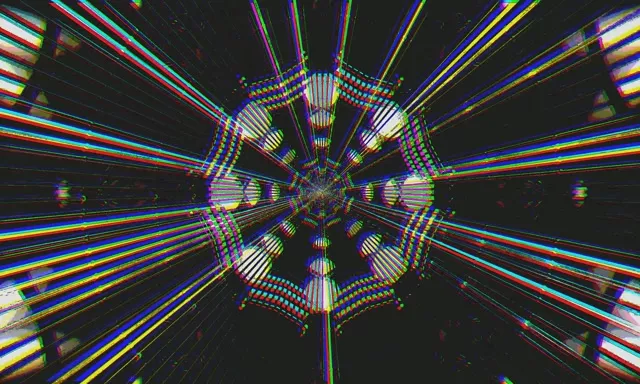 Neon Tunnel Pauseskærm 5:3 Wide 60fps VJ Loop Mørk Geometrisk Glitch PC