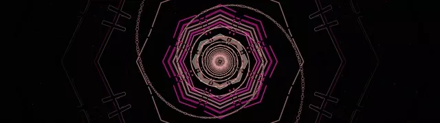 Terowong pusaran oktagon sepusat merah jambu neon dan emas berputar spiral masuk mencipta latar belakang gerakan VJ