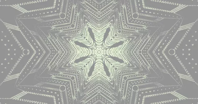 Twnnel sêr neon cymesur gyda phatrymau geometrig cydganolog llwyd a gwyn, 4K VJ cylch cefndir gweledol haniaethol