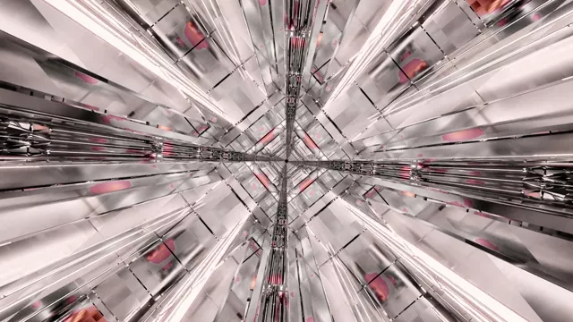 Hầm neon tia xuyên tâm với các đường hình học bạc và hồng hội tụ về tâm, vòng lặp VJ trừu tượng 4K