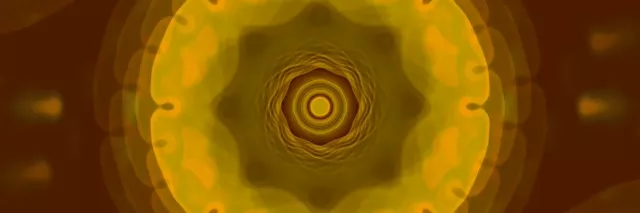 金黃色霓虹隧道，同心旋轉漩渦光環，耀眼中心，VJ動態循環的抽象背景