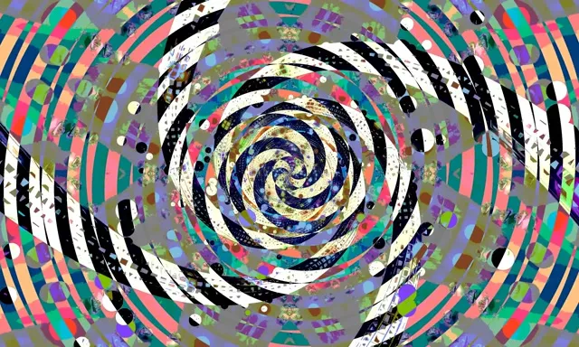 Neon espiral tunel hipnotikoa arrosa eta berde biribil bortexarekin, beltza eta zuri zintzo ereduekin, 4K VJ sabaira atzeko planoa