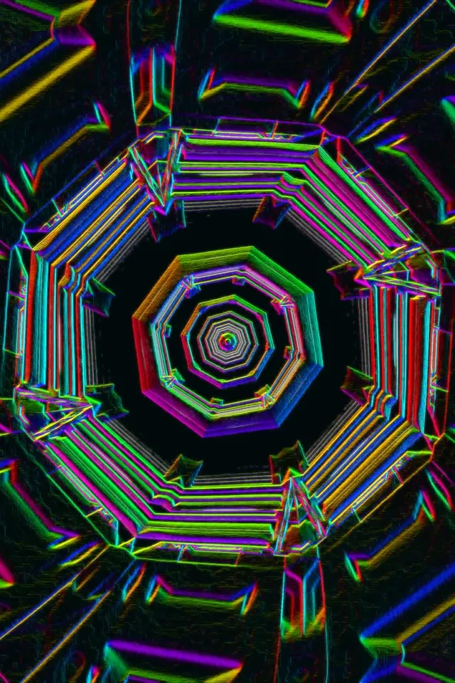 Neon Tunnel Spirálující Šestiúhelník Vortex | 2:3 Portrait 60fps VJ Loop Screensaver