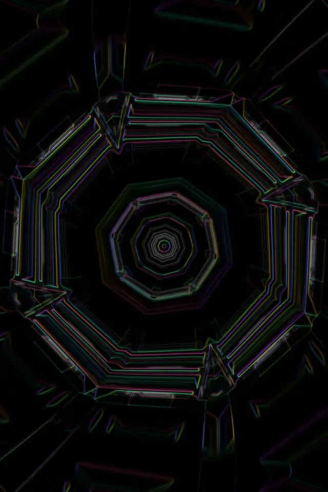 Neon Tunnel Spirálující Šestiúhelník Vortex | 2:3 Portrait 60fps VJ Loop Screensaver