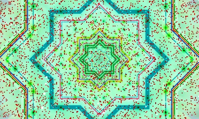 نفق نيون متماثل بنمط كاليدوسكوب نجمي متحد المركز بألوان النعناع والليمون والأزرق السماوي - حلقة VJ 60fps ساحرة