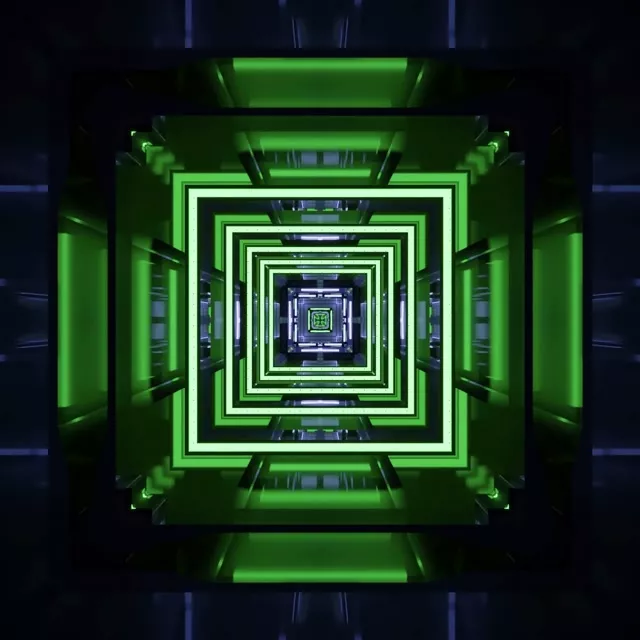 Neon Tunnel VJ Loop 1:1 Square 60fps Screensaver Green Nested Squares