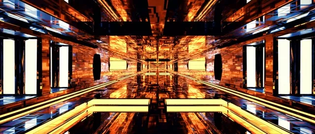 Neon Tunnel VJ Loop 21:9 Ultrawide 60fps Screensaver Gold Vortex