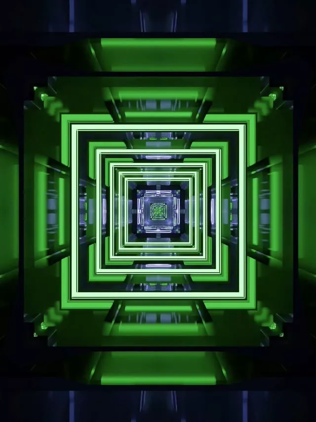 Neon Tunnel VJ Loop 3:4 iPad Portrait 60fps Screensaver Green Square Vortex
