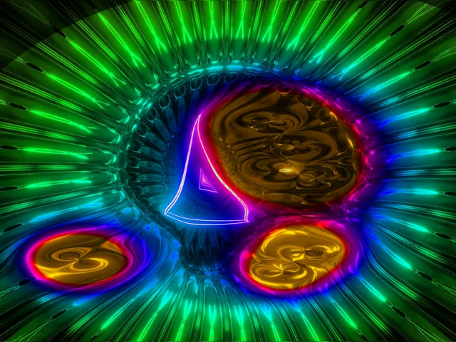 Neon Tunnel VJLoops 4:3 Classic 60fps Screensaver Brain Gears Gold Cyan Green