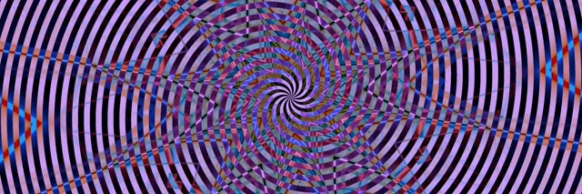 Hypnotisk lilla og blå spiral neon-tunnel med udstrålende geometriske mønstre, der skaber en svimmel hvirvel-effekt, 3:1 ultra-bred VJ-løkke