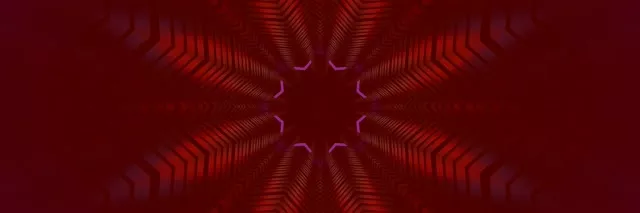 Tunnel néon rose et rouge symétrique aux parois nervurées lumineuses, boucle VJ abstraite en mouvement 4K 60fps