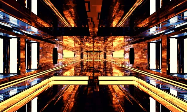 Neon Tunnel Vj Loop 5:3 Wide 60fps Screensaver Gold Geometry