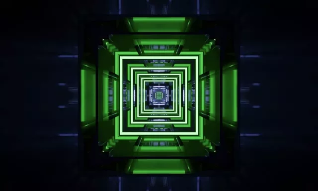 Neon Tunnel VJ Loop 60fps Screensaver Green Square Vortex 5:3 Wide