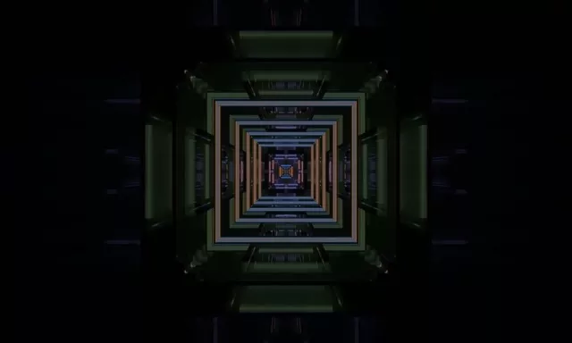 Neon Tunnel VJ Loop 60fps Spiraling Square Vortex Screensaver 5:3 Wide
