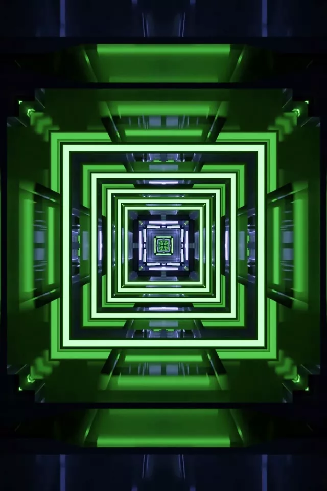 Neon Tunnel VJ Loop 9:16 60fps Screensaver Glowing Square Vortex