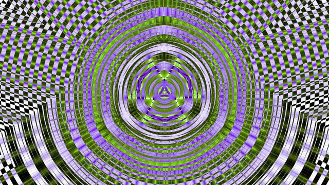 Neon tunnel with concentric circles and checkered pattern at 60fps