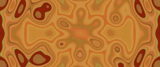 Abstrakcyjny tunel neonowy w kolorze pomarańczowym ze wzorem organicznej gwiazdy, płynne kształty i ciepłe gradienty kolorów w VJ loop