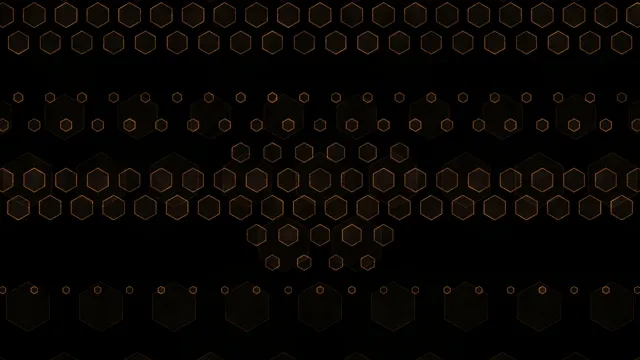 Pattern of hexagons on a black background with bright outlines