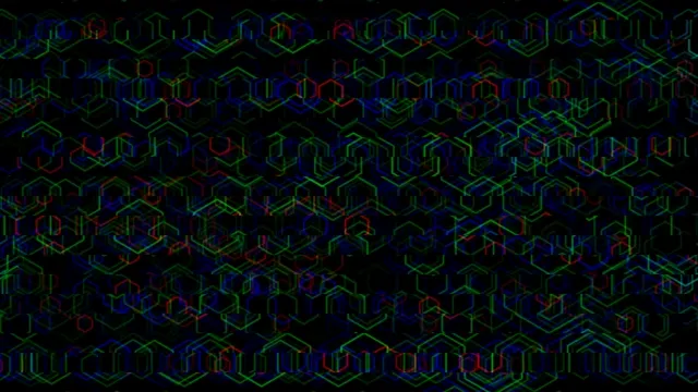 Patterns created by colorful hexagons on a dark background